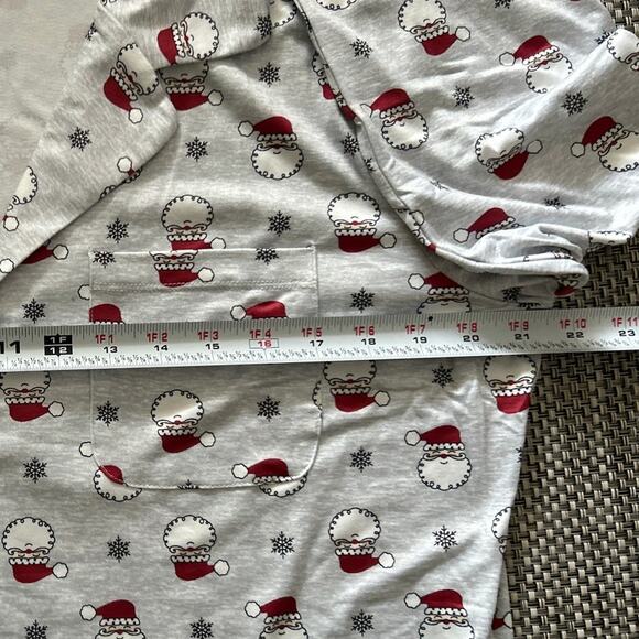INK + IVY NWT Santa Faces Button Down Shirttail Hem Nightshirt Pajamas Gray L - Picture 6 of 7